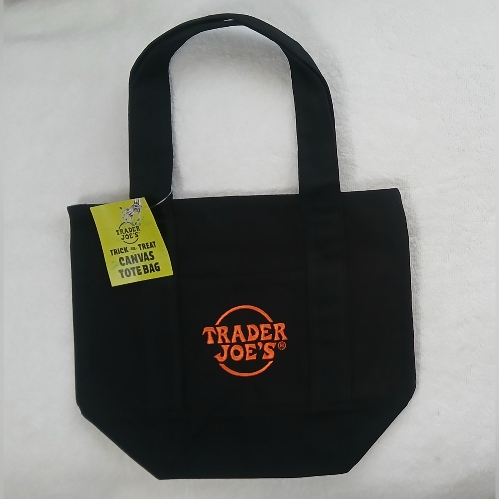 Trader Joes Mini Tote Bag Canvas Halloween Fall Limited Edition Black Bag